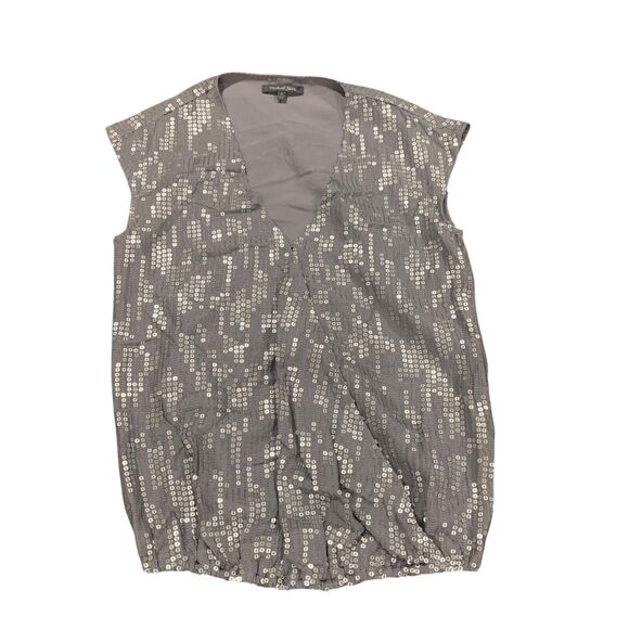 Michael Stars Womens Silver Gray Sleeveless Silk Sequin Gathered Hem Top XS - Picture 1 of 8